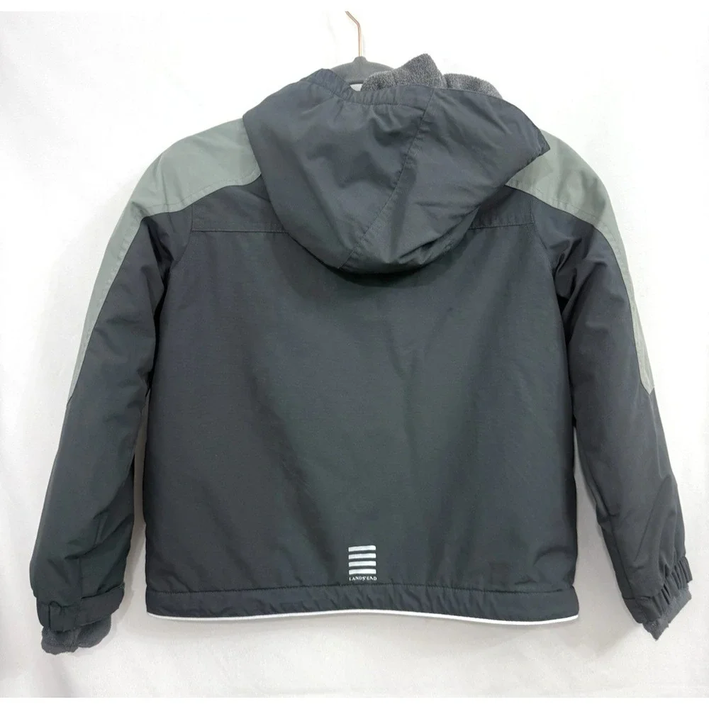 Land's End Kids Youth L (7) Grow-A-Long Gray Hooded Winter Jacket‎ Coat
